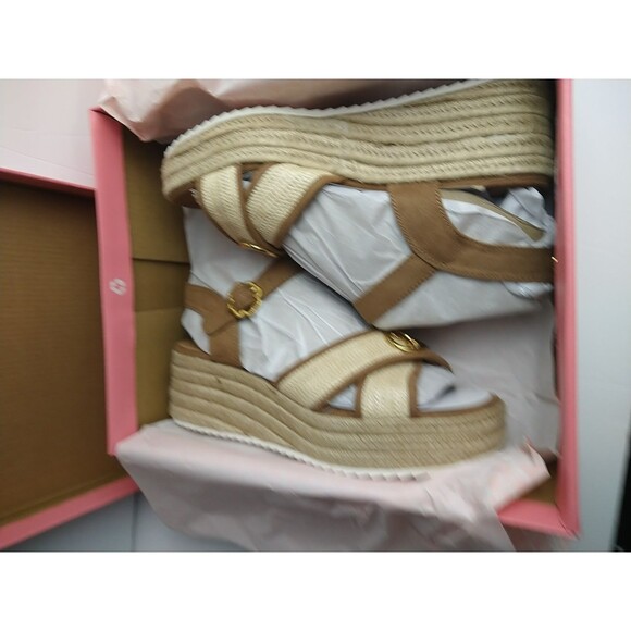 Sam & Libby Women's Corrinne Wedge Sandal, US 8 natural toffee strap criss cros - Picture 7 of 12